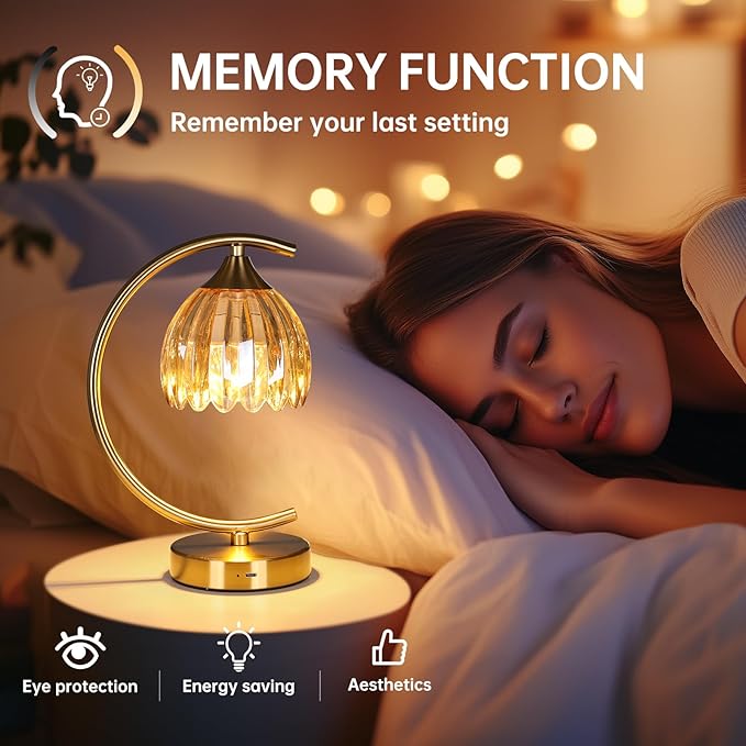 Tulip Table Lamp with 5200mAh Battery & Touch Control, Cordless Lamp with 3 Color Temperatures Clear Bulb, Rechargeable Small Table Lamps for Living Room, Bedside, Nightstand (Amber Tulip)