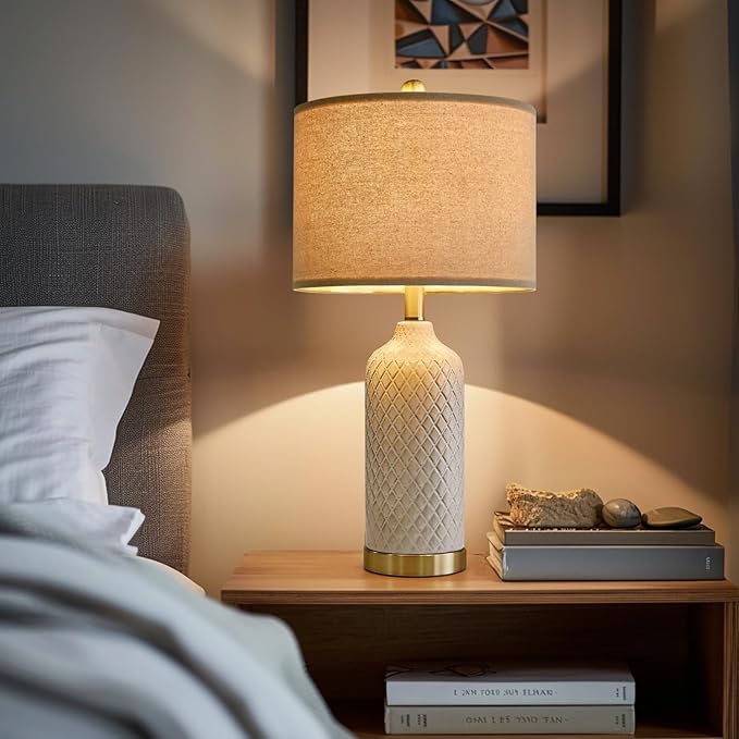 24.25" Table Lamps Set of 2 Modern Ceramic Lamps for Living Room Bedside Lamps Gold for Night Stands Boho Bedroom Lamp Farmhouse Side End Table Lamps