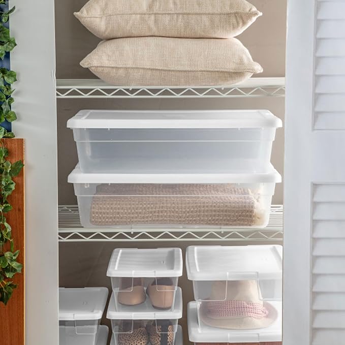 Sterilite 20-Pack Storage Box, Stackable Clear Plastic Bins with Snap-On Lids, 28 Quart