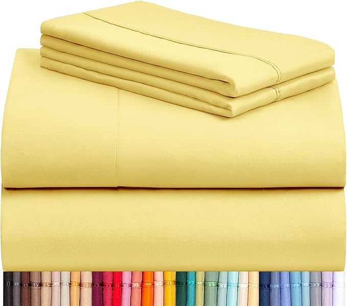 LuxClub 4 PC Sheet Set Bed Sheets Deep Pockets 16" Eco Friendly Wrinkle Free Cooling Machine Washable Hotel Bedding Silky Soft - Lemon Full