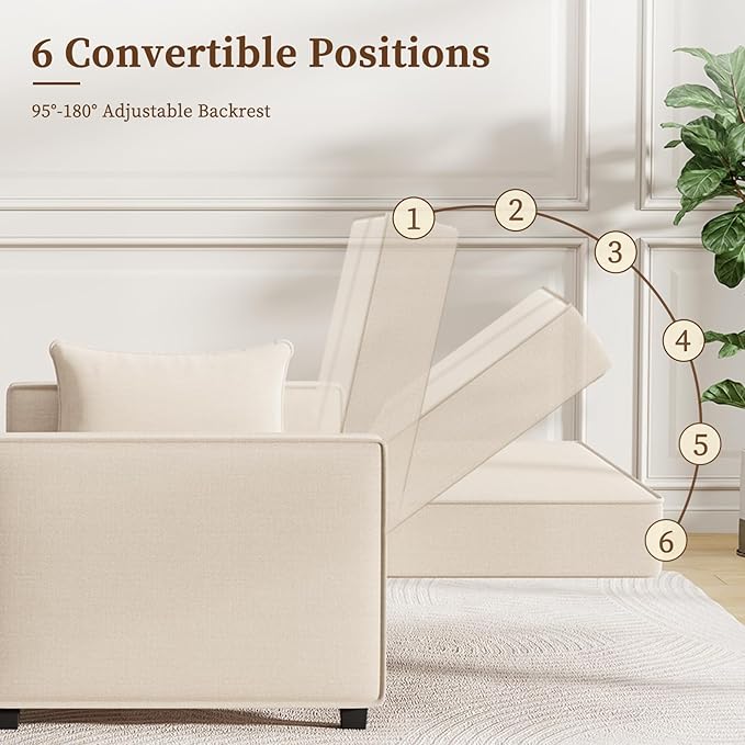 Furnimart 3-in-1 Convertible Sleeper Sofa with Pull-Out Bed, 53" Futon Couch Bed, Adjustable Backrest Loveseat for Small Spaces Beige