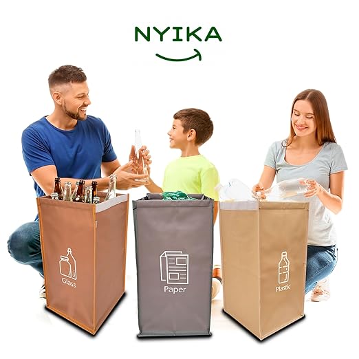 NYIKA - Recycling Organizer - Reusable Recycling Bags - Recycling Sorter - Trash Sorting Bins - 3 Compartment Recycle - Pack of 3 Bags