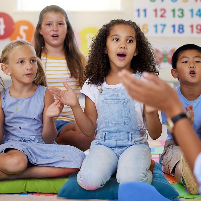 Geetery 12 Pcs Floor Pillows for Classroom Bulk Square Seating Cushions for Floor Chair School Kindergarten Reading Corner, 15.7'' Large Thick Meditation Cushions Yoga Nursery Daycare (Pastel Color)