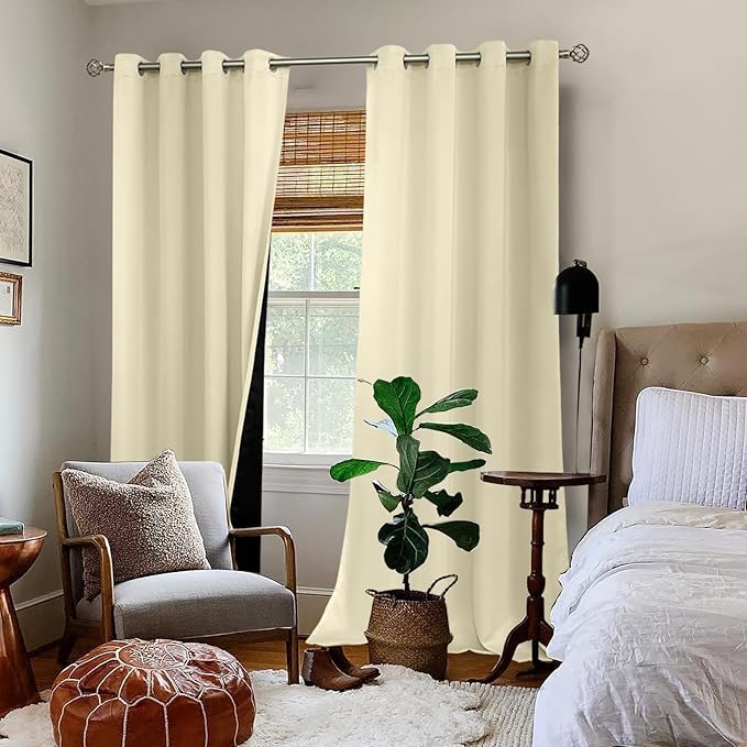 BGment Cream 100% Blackout Curtains for Living Room 95 Inch Length 2 Panels, Thermal Insulated Full Light Blocking Grommet Soundproof Window Drapes for Bedroom with Black Liner, 52 Inch Wide Each