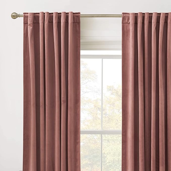 RYB Home Wild Rose Velvet Blackout Curtains for Girl Bedroom - Room Darkening Privacy Shades as Window Treatment Thermal Curtains for Living Room, W 62 x L 96 inch, 2 Panels