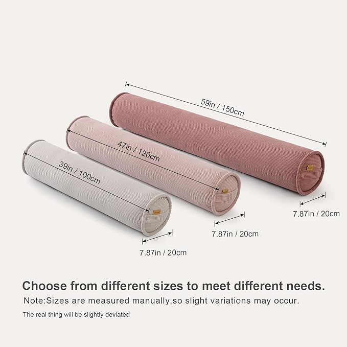 Long Pillow for Bed – Corduroy Round Bolster Pillow for Adults, Decorative Body Pillow for Sleeping or Sofa Support,39 x 7.87 Inches,Brick Brown