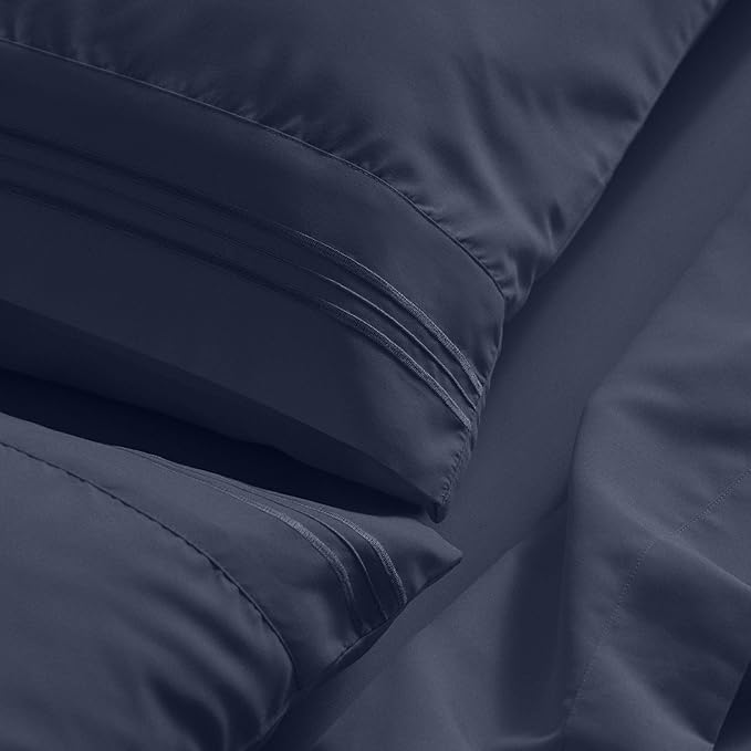 Mellanni California King Sheet Set - 6-Piece Iconic Collection Bedding, (Including 4 Pillowcases), 21-Inch Extra Deep Pocket, Easy Care, Ultra Soft, Cooling Sheets, Brushed Microfiber - Navy Blue