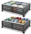 Under Bed Storage with Wheels-Large Bamboo Underbed storage Containers with Large Dust Bag Stackable Under the Bed Shoe Storage Bins for Clothes Books Bedding (2 Packs Black, 23.62"L×16.54"W× 6.51"H)