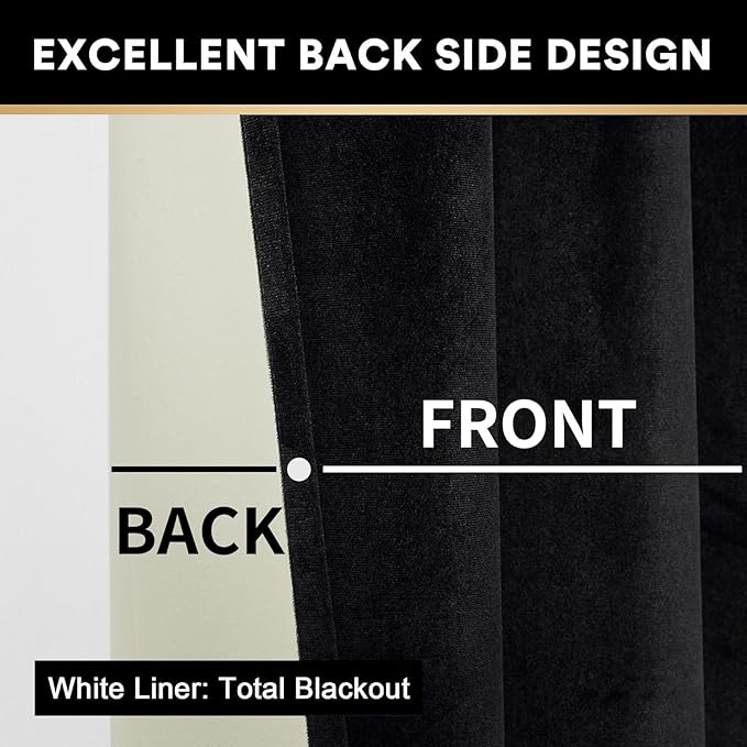 Joydeco 100% Blackout Velvet Curtains for Bedroom 96 Inches Long 2 Panels, Back Tab/Rod Pocket Living Room Drapes, Thermal Insulated Soundproof Heavy Duty Curtains for Windows,52W x 96L,Black