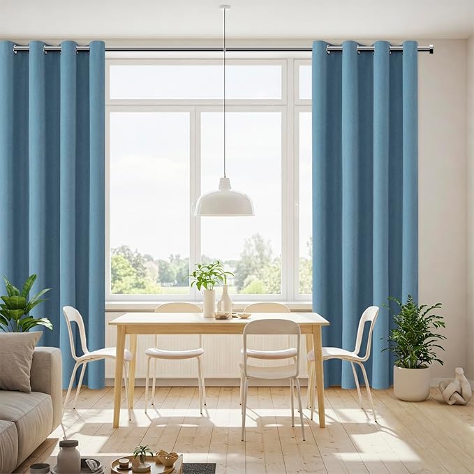 ChrisDowa 100% Blackout Blue Solid Curtains 120 Inches Long 2 Panels for Bedroom Living Room,Farmhouse Room Darkening Thermal Insulated Soundproof Grommet Top Window Treatment Drapes,52x120