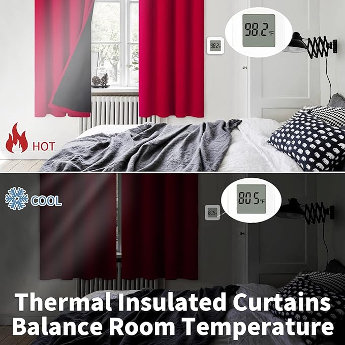 BGment Christmas 100% Blackout Curtains Thermal Insulated with Liner for Living Room Decoration - Grommet Double Layer Energy Saving Bedroom Curtain Drapes (52 x 84 Inches, Red, 2 Panels)