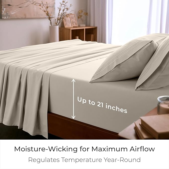 Mellanni California King Sheet Set - 6-Piece Iconic Collection Bedding, (Including 4 Pillowcases), 21-Inch Extra Deep Pocket, Easy Care, Ultra Soft, Cooling Sheets, Brushed Microfiber - Golden Ivory