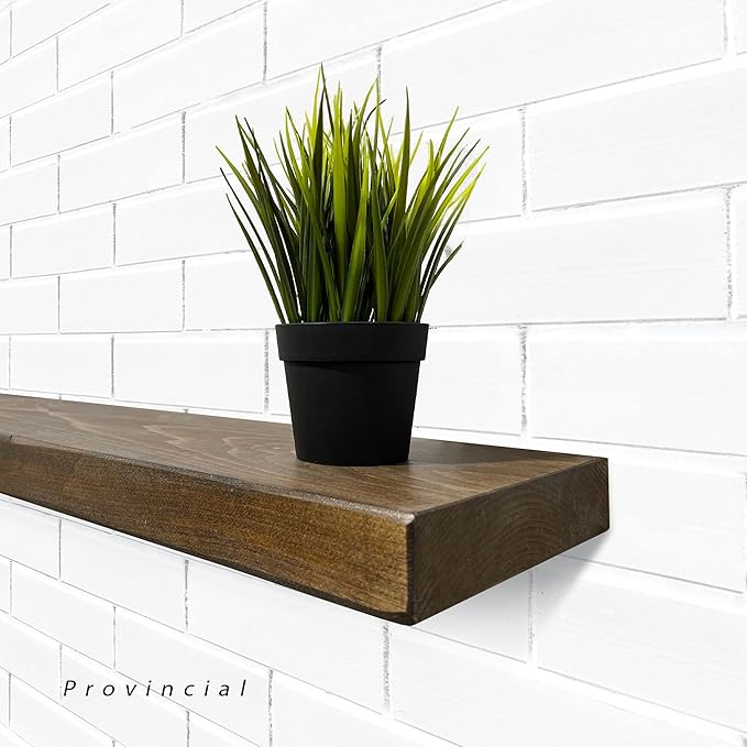 URBANDI, Rustic Floating Shelves, Set of 2, Hidden Bracket, Solid Wood, Heavy Duty, Wall Mounted Shelves, (Provincial, 24Wx8D)