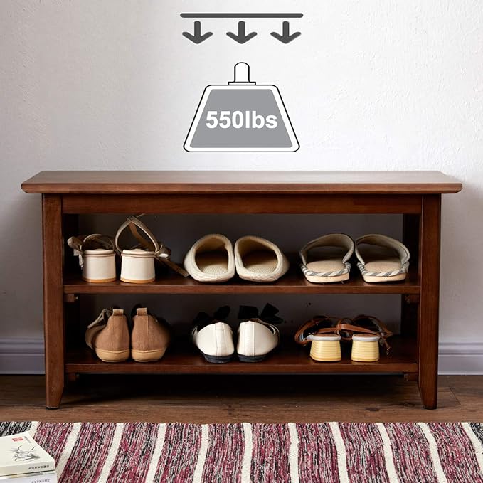 XKZG Storage Bench Wooden Shoe Rack Bench Rustic Solid Wood Entryway Bench (Brown,31.5")