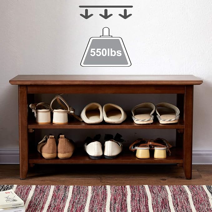 XKZG Storage Bench Wooden Shoe Rack Bench Rustic Solid Wood Entryway Bench (Brown,23.6")
