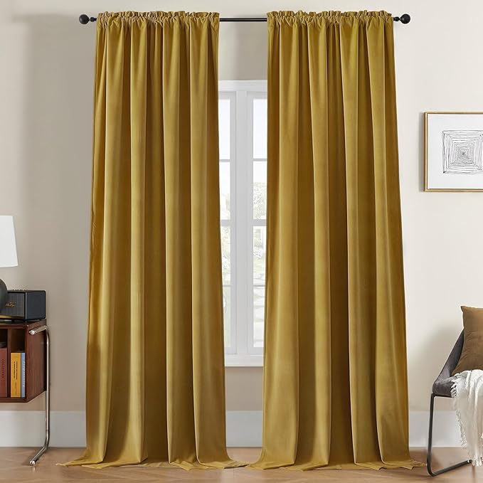 Joydeco Brown Velvet Curtains 120 inch Length 2 Panels, Luxury Blackout Rod Pocket Thermal Insulated Window Curtains, Super Soft Room Darkening Drapes for Living Dining Room Bedroom,W52 x L120 inches