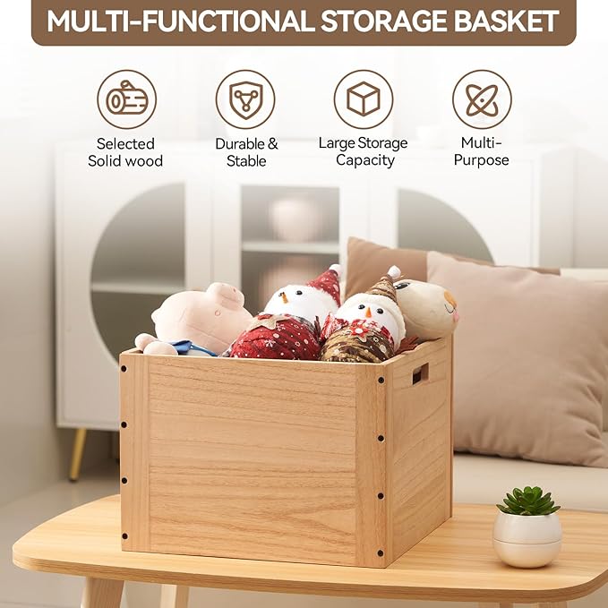 KIRIGEN Stackable Wood Storage Cube /Basket/ Bins Organizer for Home Books Clothes Toy Modular Open Cubby Storage System - Office Bookcase Closet Shelves F26-NA
