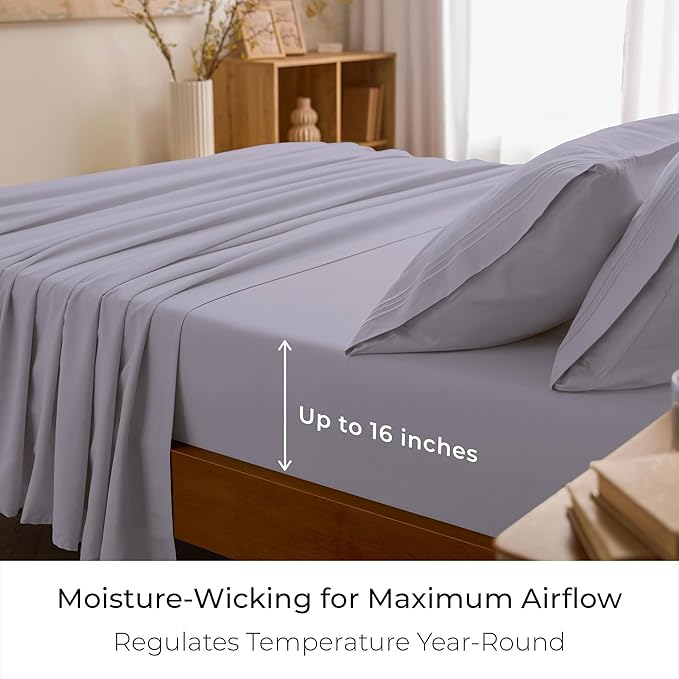 Mellanni Split King Sheet Set - 7-Piece Iconic Collection Bedding, (Including 4 Pillowcases), 16-Inch Deep Pocket, Easy Care, Extra Soft, Cooling Sheets, Brushed Microfiber - Lavender