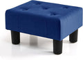 BRIAN & DANY Small Foot Stool, Velvet Foot Stools with Legs, Stable Small Footstool for Living Room, Blue