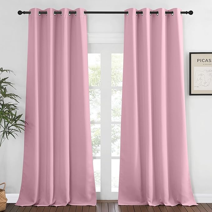 NICETOWN Blackout Room Darkening Window Curtain - Thermal Insulated Solid Grommet Blackout Patio Door Curtain/Drape for Living Room (Rouge Pink, 1 Panel, 52 by 95-inch)
