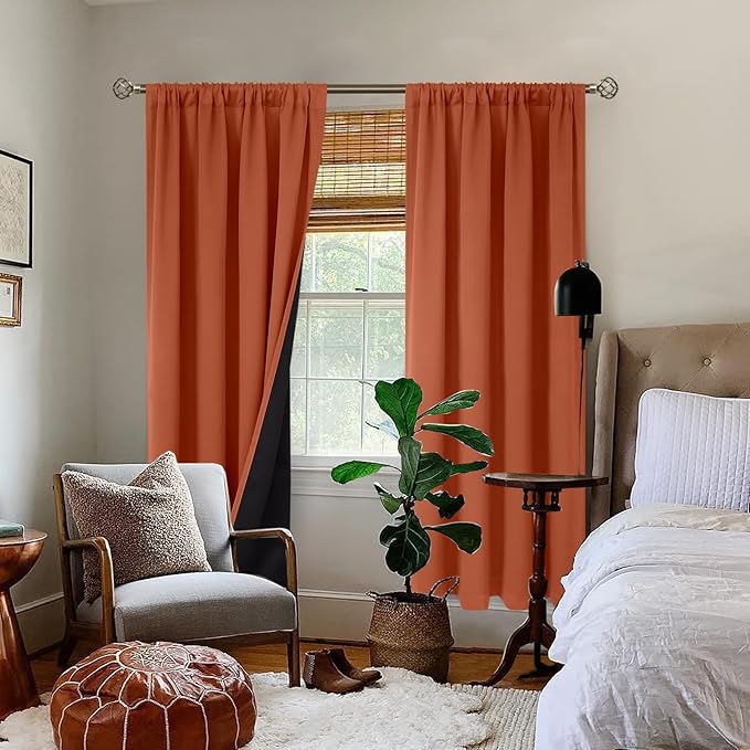 BGment Terracotta 100% Blackout Curtains for Bedroom, Fall Full Room Darkening Noise Reducing Living Room Curtains 72 Inch Length, Thermal Insulated Rod Pocket Window Drapes 2 Panels, 42 Inch Wide