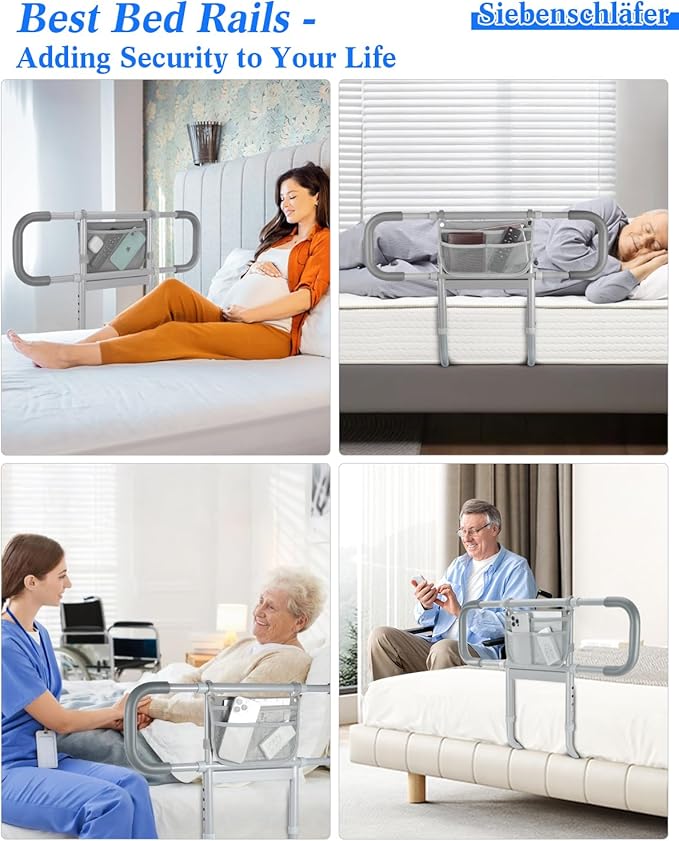 Bed Rails for Elderly Adults Safety, Extended Bed Assist Rail for Seniors with Motion Sensor Light - Adjustable Side Bed Guard Rails Handle Support Bar with Storage Bag, Fit King Queen Full Twin Beds