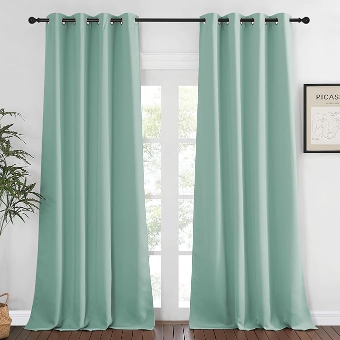 NICETOWN Blackout Room Darkening Window Curtain - Thermal Insulated Solid Grommet Blackout Patio Door Curtain/Drape for Living Room (Aqua Blue, 1 Panel, 52 by 95-inch)