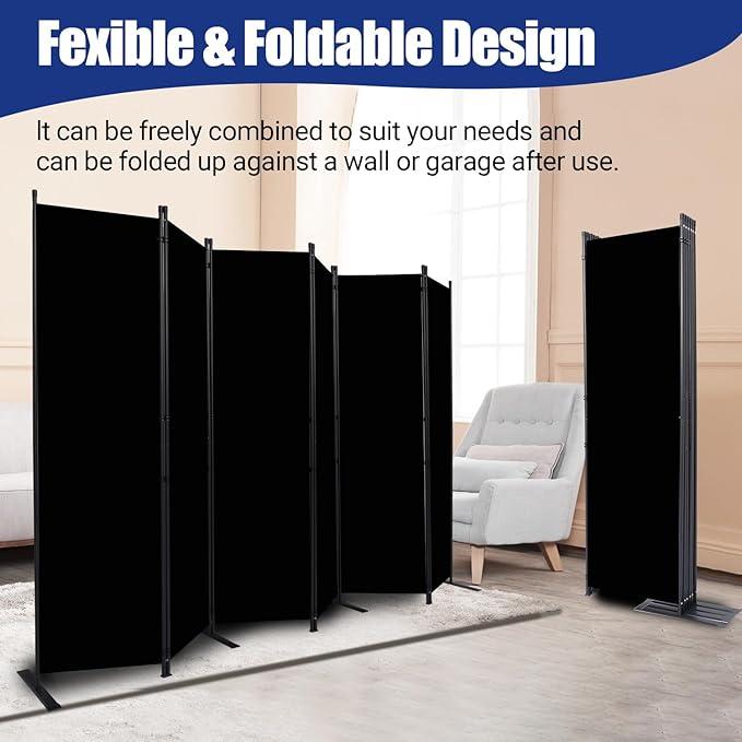 Room Divider and Folding Privacy Screens 6 Panel, 11 Ft Wide Room Partitions Dividers, Portable Room Divider Screen for Room Separtition, Folding Wall Dividers for Rooms, Office, Bedroom, Studio Black