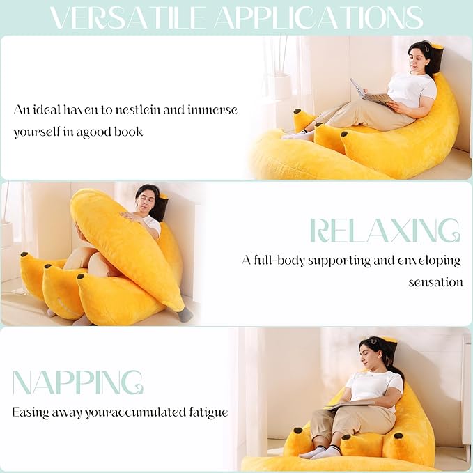Banana Bean Bag Chair with Ottoman, Floor Sofa Bed with Footrest, Comfy Convertible Lounger for Adults, Plush Couch for Bedroom, Living Room or Dorm, L-Yellow