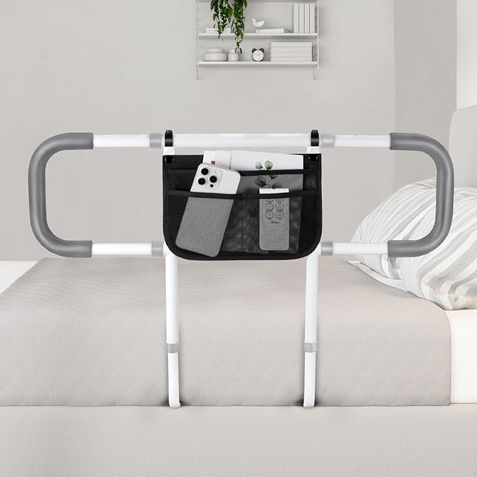Bed Rails for Elderly Adults Safety - Extended Bed Assist Rail for Seniors - Adjustable Beds Side Rails Handle Support Bar Bed Guard with Storage Bag & Fixing Strap, Fit King Queen Full Twin Beds