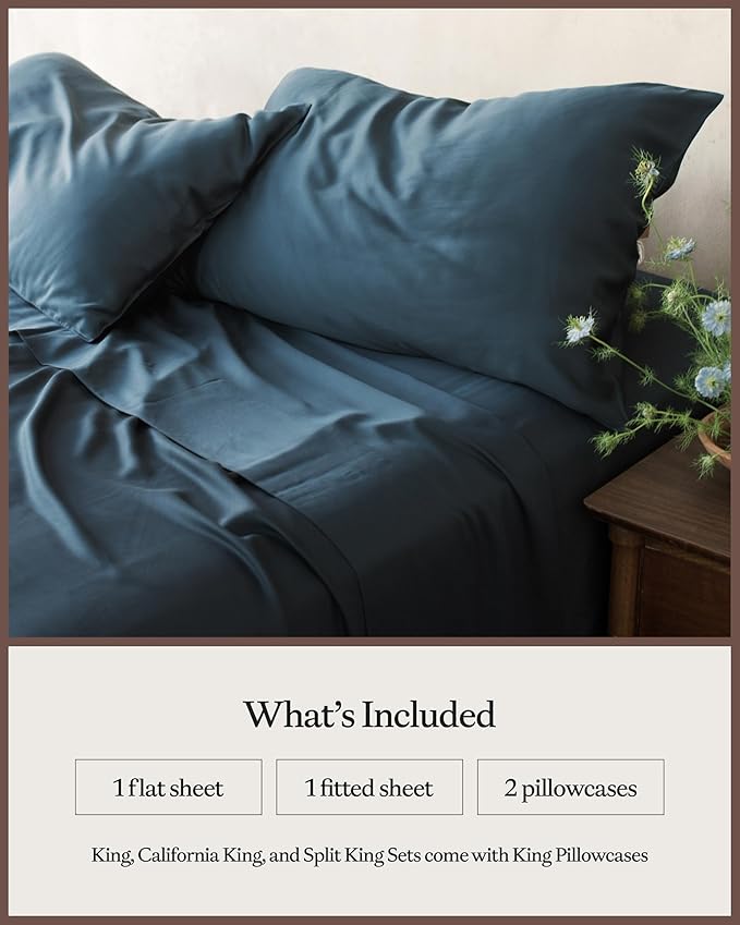 Cozy Earth Luxury Bed Sheet Set - 100% Viscose from Bamboo Fabric, Ultra-Soft & Breathable, Fits Regular & Deep Pocket Mattresses up to 20" - 4 Pieces Full Set Pacific Blue