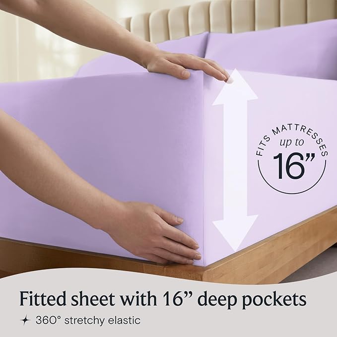 LuxClub 3 PC Twin XL Sheet Set, Deep Pockets Wrinkle Free Cooling Bed Sheets Hotel Bedding for Women, Men, Kids & Teens, Includes 1 Fitted Sheet, 1 Flat Sheet and 1 Pillowcase-Silky Soft Lavender