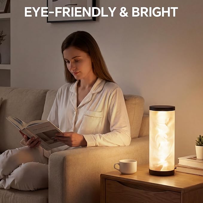 WORLD WIN Prism Glow Table Lamp - 3 Color Temperatures USB Control Bedside Lamp, Dimmable Desk Light for Bedroom Living Room & Office, Modern Reading Lamp for Home Desk Decor (Water Ripple, Black)