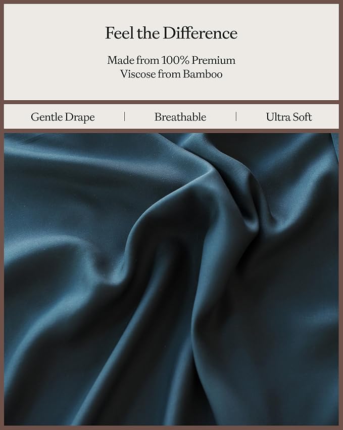 Cozy Earth Luxury Bed Sheet Set - 100% Viscose from Bamboo Fabric, Ultra-Soft & Breathable, Fits Regular & Deep Pocket Mattresses up to 20" - 5 Pieces Split King Sheet Set Pacific Blue
