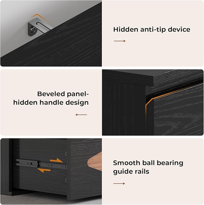 48.3'' Tall Dresser for Bedroom, 4 Chest of Wooden Deep Drawers, Vintage Dresser, Closet Storage Dressers Organizer for Bedroom, Living Room, Hallway (Black+Brown)