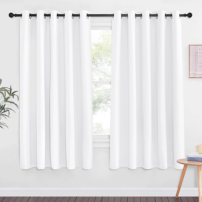 NICETOWN Room Darkening White Curtain 66 inches Long - Grommet Noise Reducing Thermal Insulated Window Treatment Privacy Drape for Kids Room/Bedroom (1 Panel, W66 x L66 Inch)