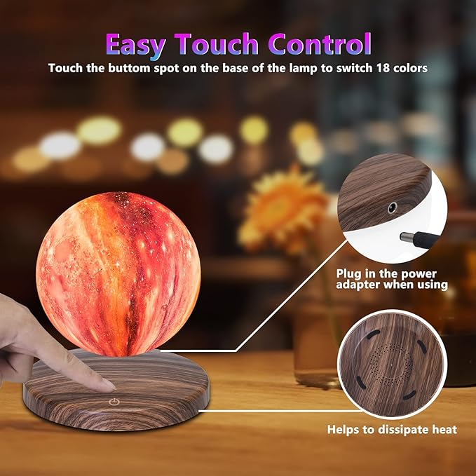 Levitating Moon Lamp, 18 Colors Galaxy Lamp with Touch Remote Control, Floating and Spinning in Air Freely, for Room Office Decor Creative Gift