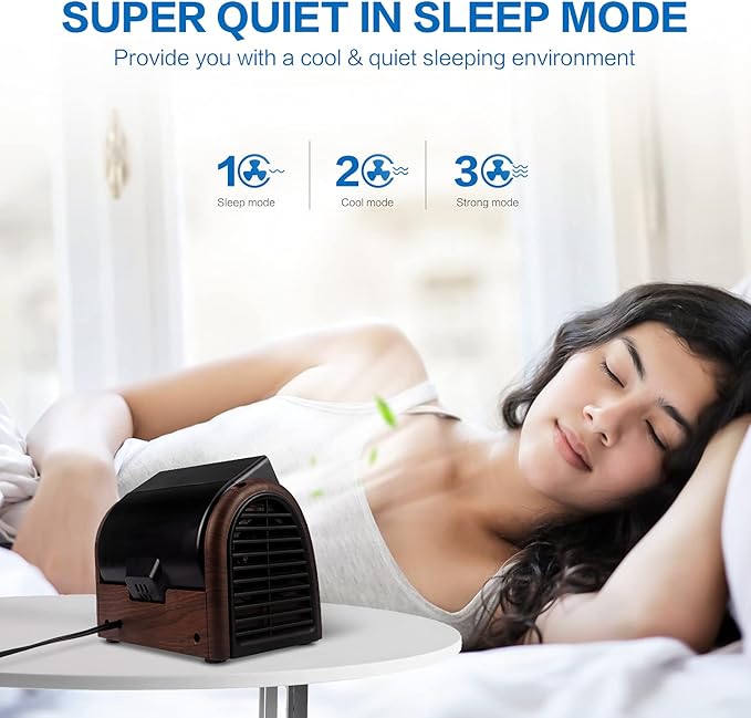 POOCCI Desk Fan Personal Quiet Powerful Small Table Fans Retro Bladeless Fans for Home Office Bedroom Bedside with 3 Speeds