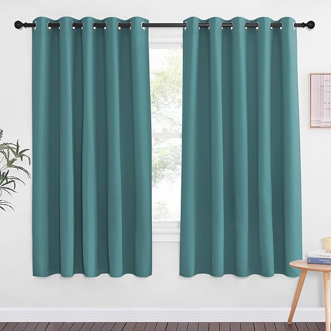 NICETOWN 66 Inch Long Blackout Curtains for Bedroom Living Room, Thermal Insulated Room Darkening Curtains, Light Blocking Blackout Drapes for Bedroom, 66" W x 66" L, 1 Panel, Sea Teal