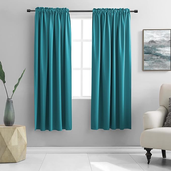 DONREN 72 Inches Long Teal Blackout Curtain Panels for Bedroom - Thermal Insulated Room Darkening Rod Pocket Curtains for Living Room (42 by 72 Inch Length,2 Panels)