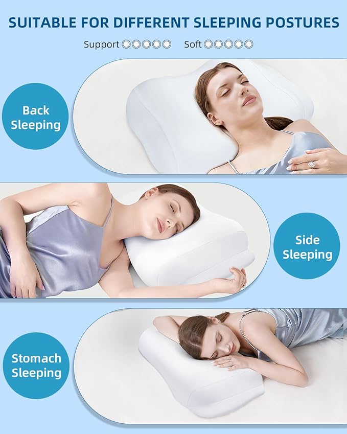 Sleep Pillow Ergonomic Contour Design with Side Sleeping Armrest Area Neck Support Pillow for Side, Back and Stomach Sleepers White