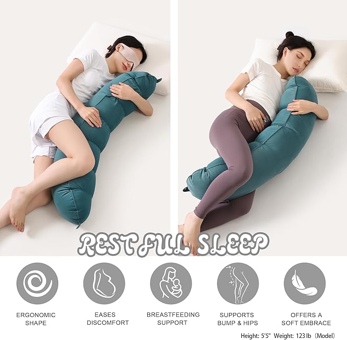 Peallow(Pat. Pend) – Long Round Body Pillow for Adults, Bolster Pillow for Sleeping, Soft and Supportive Pillow for Sleeping & Lumbar Support (Slate Blue,39")