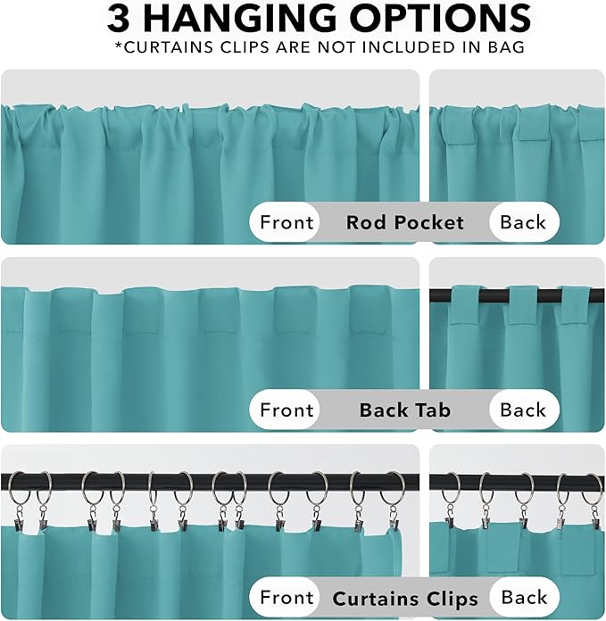 Deconovo Blackout Curtains Back Tab and Rod Pocket Curtains Insulated Thermal Room Darkening Drapes for Living Room 52Wx63L Inch Teal 2 Panels