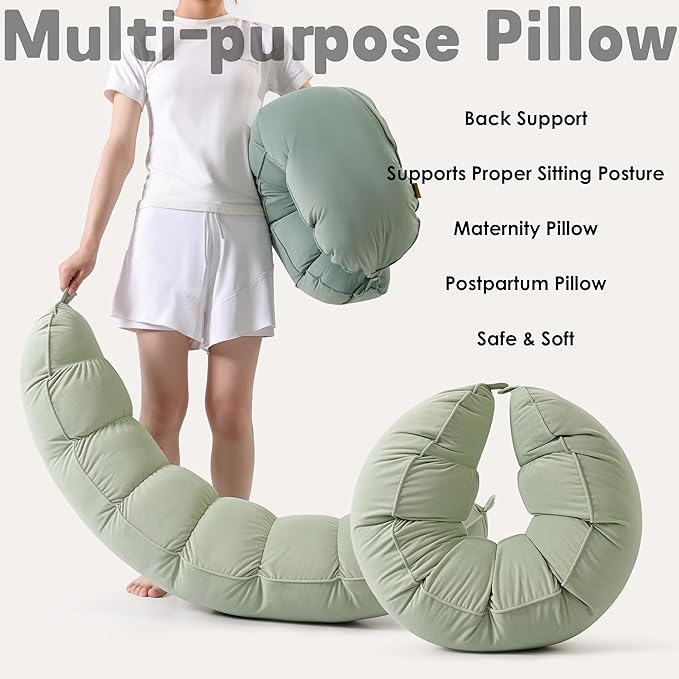 Peallow(Pat. Pend) – Long Round Body Pillow for Adults, Bolster Pillow for Sleeping, Soft and Supportive Pillow for Sleeping & Lumbar Support (Celadon Green,47")
