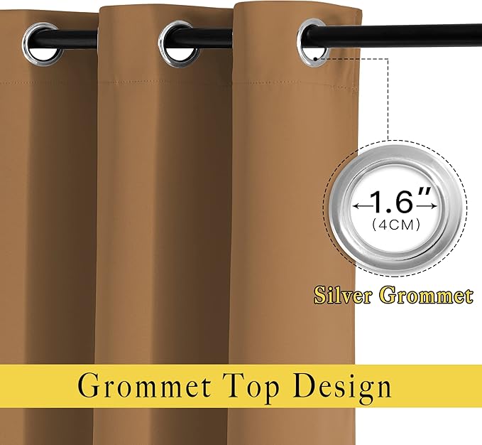 NICETOWN Blackout 78 inch Curtains for Doorway 2 Panels Set, Grommet Thermal Insulated Room Darkening Door Curtains Sound Reducing for Bedroom/Home Office, Gold Brown, W52 x L78