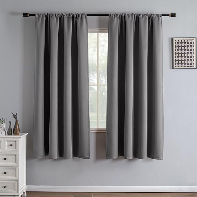 Blackout Curtains 72 Inch Length 2 Panels Set, Black Out Curtains for Bedroom 72 Inch Long, Rod Pocket Energy Saving Room Darkening Drapes for Living Room Window Light Grey(W52 x L72)