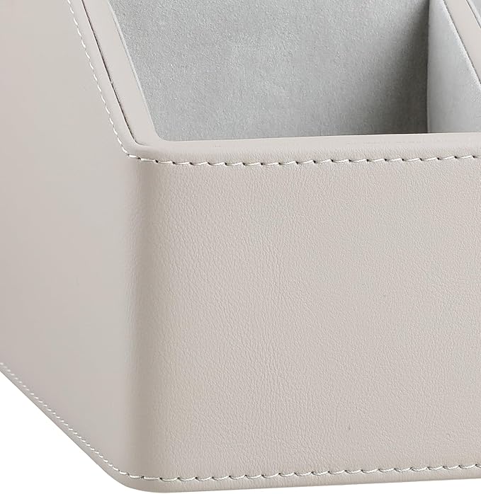 MEIBOOCH PU Leather Desk Organizer, Luxury Remote Control Holder for Home, Office Desk Accessories Table Caddy Bedside Nightstand Organizer (Dark Beige)