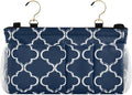 Bedside Caddy Hanging Bunk Bed Caddy Bed Organizer Hanging Pocket with 2 Hooks Bedside Storage Organizer Pocket Bag Holder Navy Blue Geometric Quatrefoil