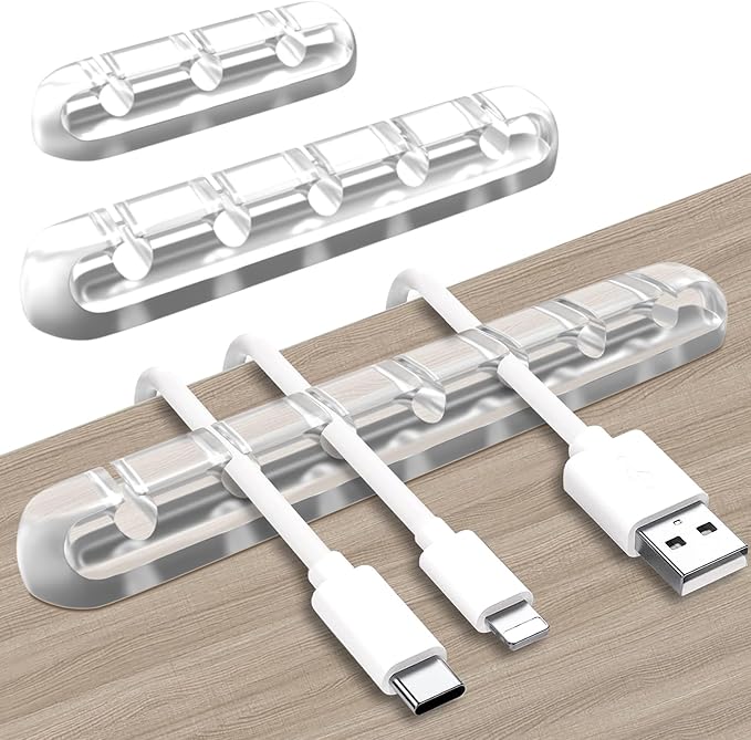 SOULWIT Cable Holder Clips, 3-Pack Cable Management Cord Organizer Clips Silicone Self Adhesive for Desktop USB Charging Cable Nightstand Power Cord Mouse Cable Wire PC Office Home