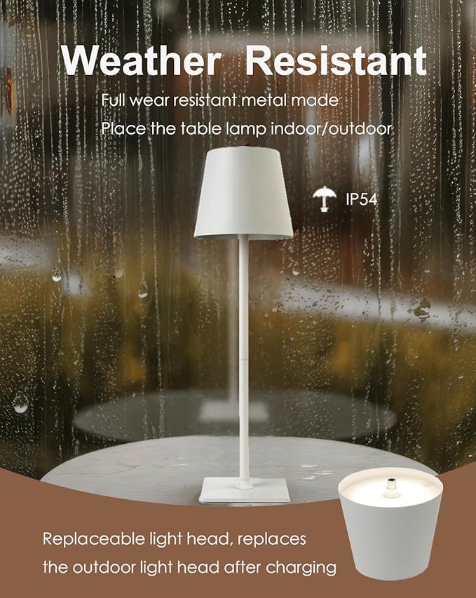 Cordless Table Lamp, Rechargeable Table Lamp with Touch Dimmable Control, Portable LED Desk Lamp for Indoor Patio (White-Rectangle, 2)